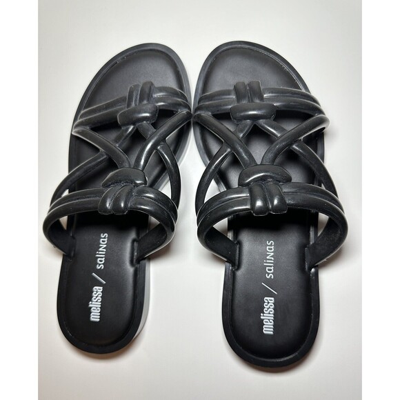 MELISSA SALINAS Women's Wave Slip On Strappy Black Sandals Flats 6 - Picture 5 of 6